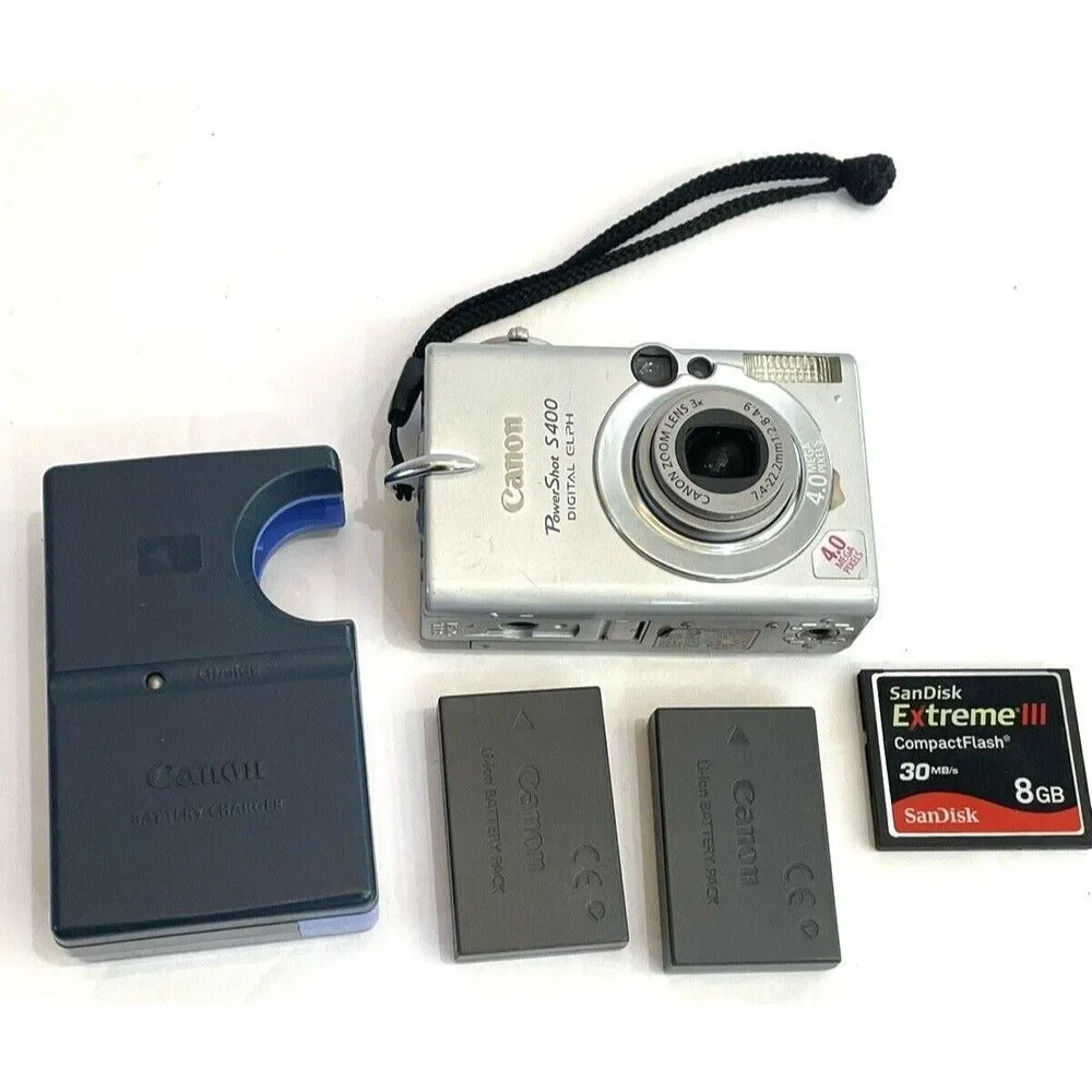 Canon Digital Elph PowerShot S400 Camera W/ 2 Batteries/SD Card 8GB READ